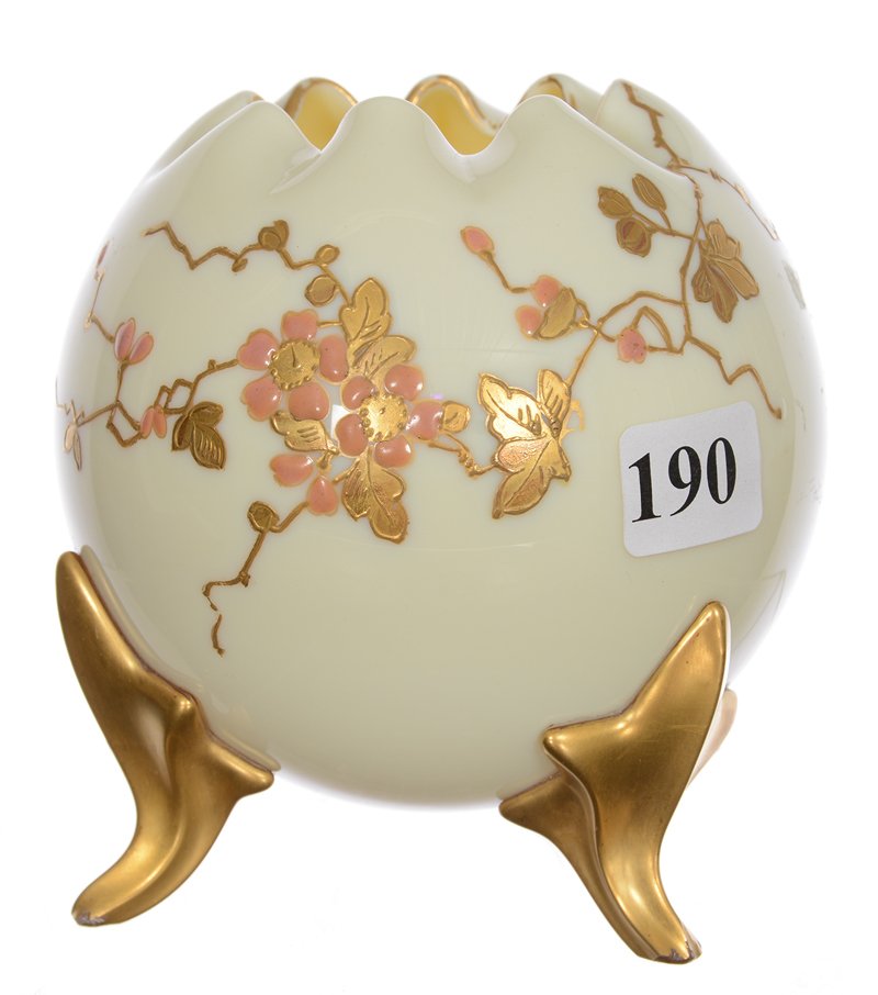 4" X 3 3/4" ART GLASS THREE FOOTED ROSEBOWL (1 of 3)