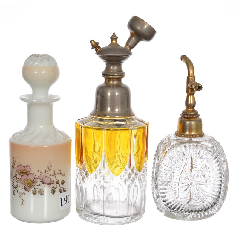 (3) ART GLASS ATOMIZER AND COLOGNE BOTTLES (1 of 3)