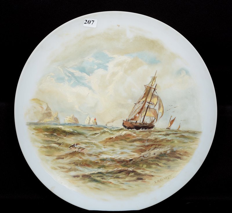 13 3/4" ROUND WHITE OPAQUE ART GLASS CHARGER ATTRIBUTED (1 of 3)