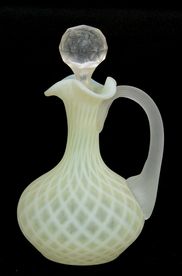7" YELLOW OPALESCENT ART GLASS CRUET BOTTLE (1 of 3)