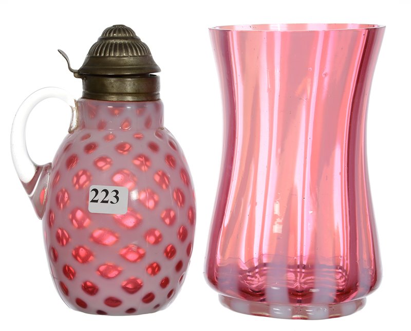 (2) CRANBERRY OPALESCENT ART GLASS ITEMS (1 of 3)