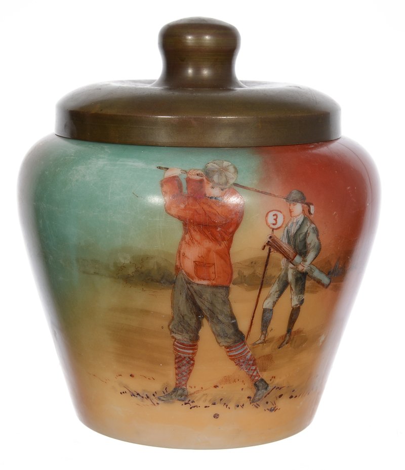 6 1/2" MARKED HANDEL ART GLASS HUMIDOR (1 of 3)