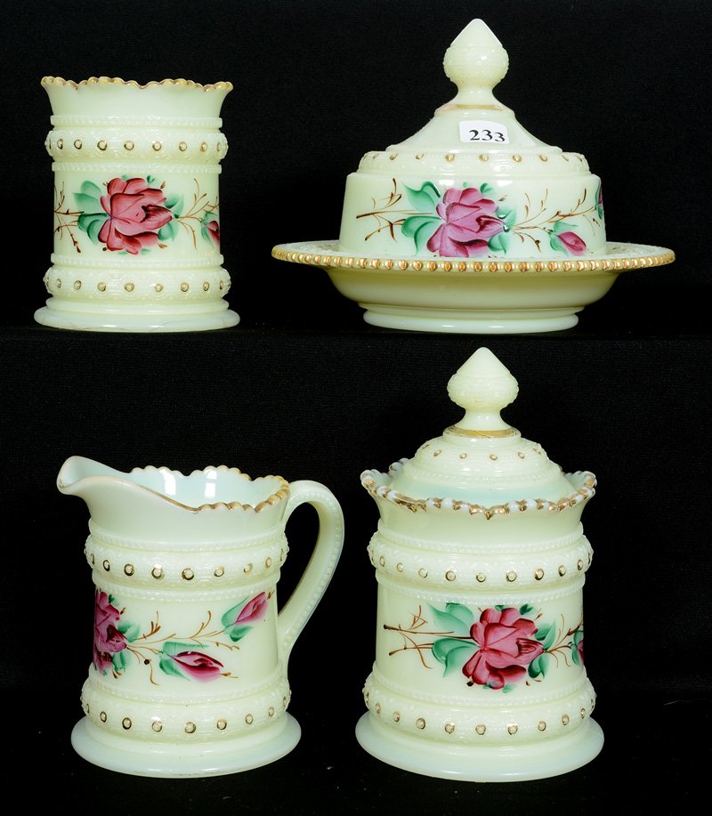 FOUR PIECE CUSTARD GLASS RING BAND TABLE SET BY HEISEY (1 of 4)