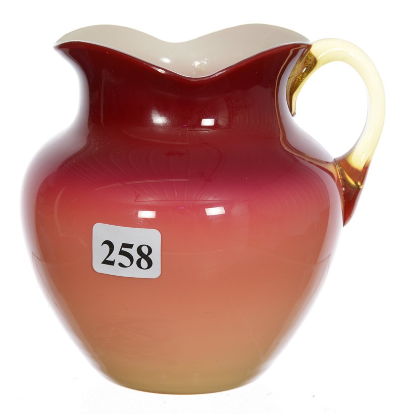 4 1/2" WHEELING PEACHBLOW ART GLASS PITCHER (1 of 3)