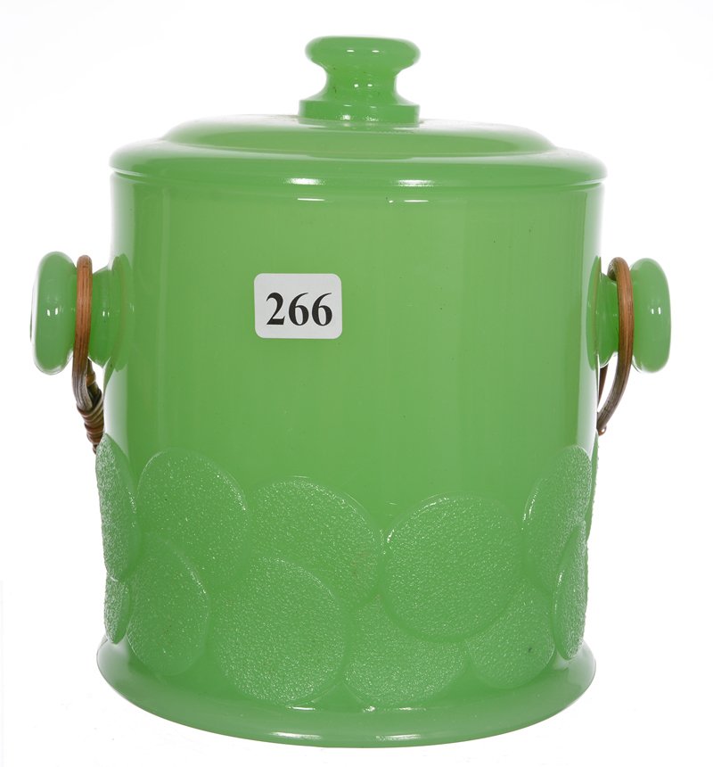 7" GREEN OPAQUE ART GLASS BISCUIT JAR (1 of 2)