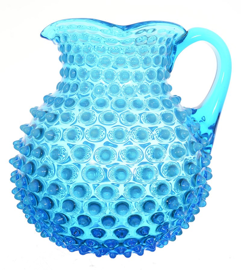 7 3/4" BLUE OPALESCENT HOBNAIL WATER PITCHER (1 of 2)