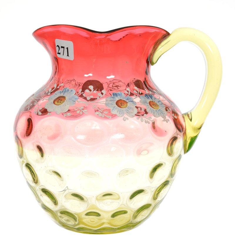 7 1/4" RUBINA ART GLASS COINSPOT WATER PITCHER WITH (1 of 2)