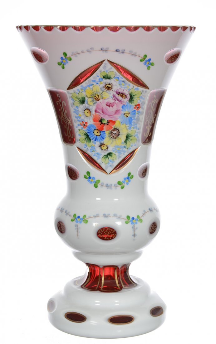 9 1/2" BOHEMIAN OVERLAY ART GLASS VASE (1 of 3)