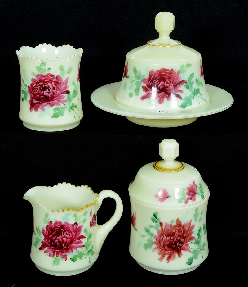 FOUR PIECE CUSTARD GLASS TINY THUMBPRINT PATTERN TABLE (1 of 3)