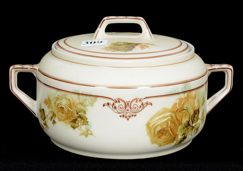 4 1/4" X 8" OLD IVORY TWO-HANDLED COVERED CRACKER JAR (1 of 3)