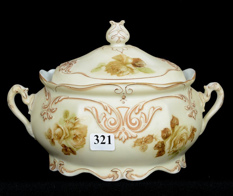 5 1/2" X 8" OLD IVORY TWO HANDLED CRACKER JAR (1 of 3)