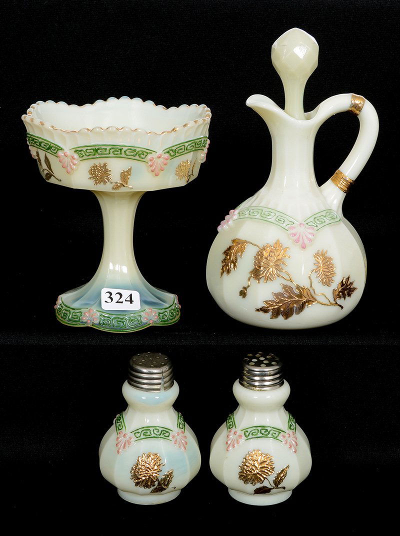 (4) CUSTARD GLASS CHRYSANTHEMUM SPRING ITEMS BY (1 of 3)