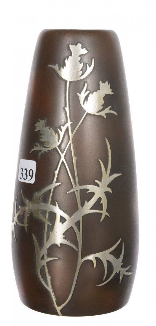 8" MARKED "HEINTZ" STERLING ON BRONZE VASE (1 of 2)