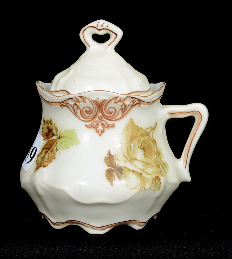 3 1/2" OLD IVORY MUSTARD JAR WITH RUSSIAN ENAMEL SPOON (1 of 3)