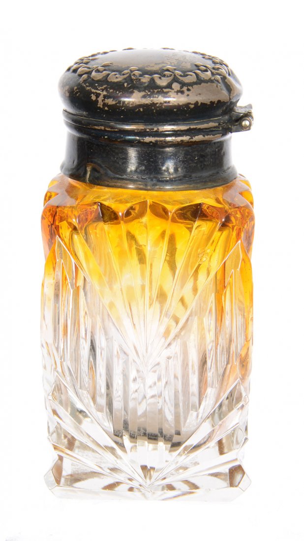 2 1/2" AMBER TO CLEAR ART GLASS SQUARE PERFUME BOTTLE (1 of 3)