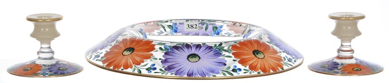 THREE PIECE ART GLASS CONSOLE SET (1 of 2)