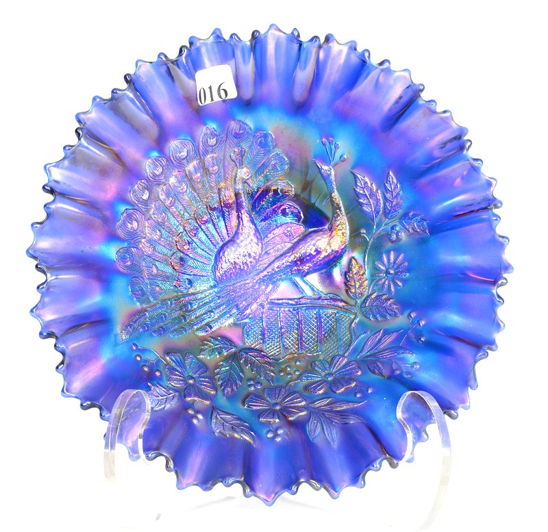 2 1/4" X 8 1/2" NORTHWOOD PEACOCKS ON FENCE COBALT BLUE (1 of 3)