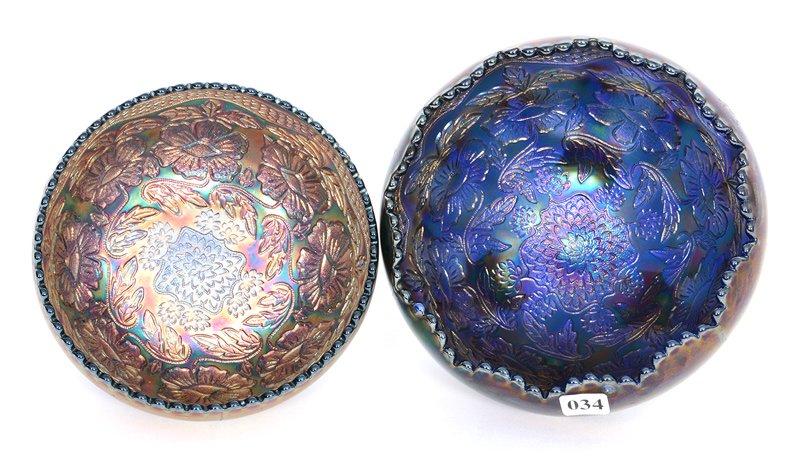 (2) FENTON TWO FLOWER BLUE FOOTED ROSE BOWLS (1 of 4)