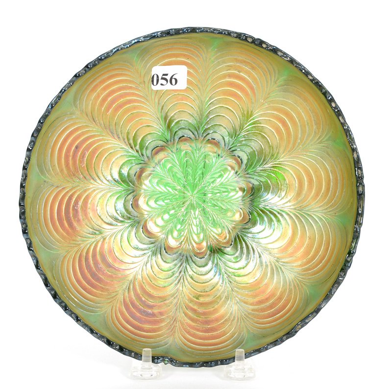 2" X 8" FENTON PEACOCK TAIL GREEN ROUND ICE CREAM SHAPE (1 of 3)