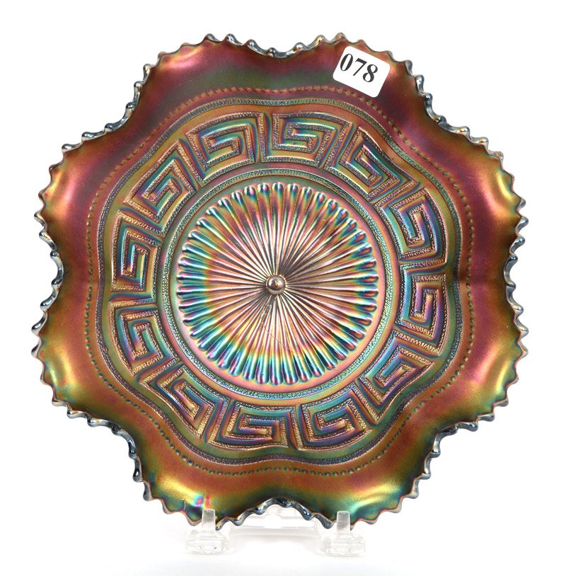 8 1/2" NORTHWOOD GREEK KEY AMETHYST RUFFLED BOWL (1 of 3)