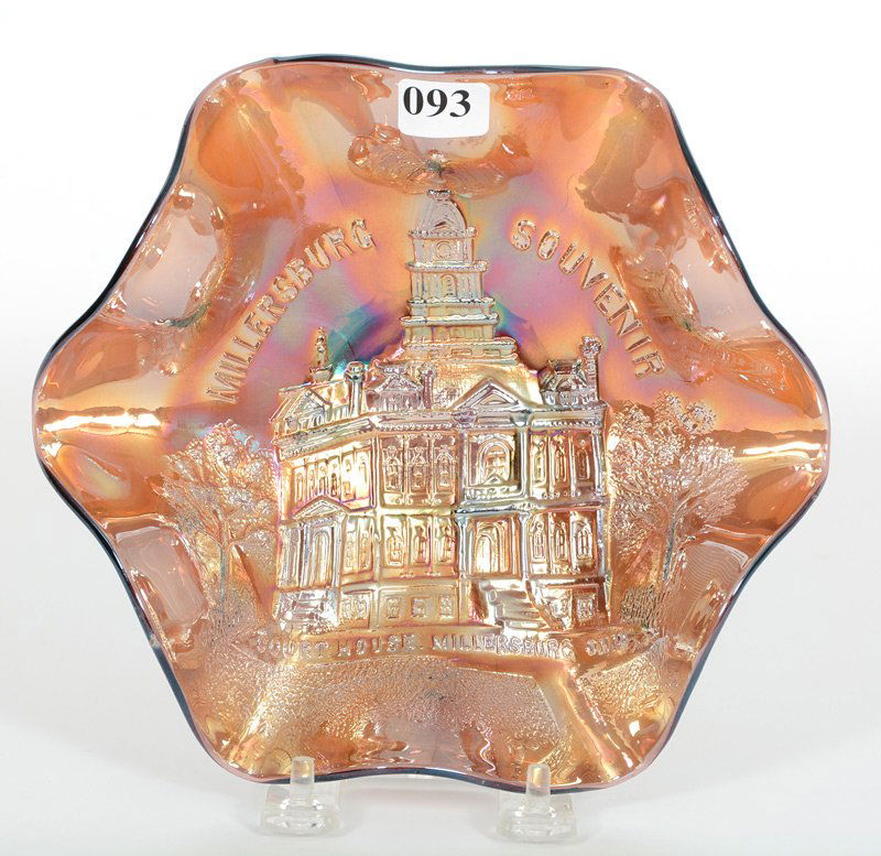 MILLERSBURG COURTHOUSE AMETHYST RUFFLED BOWL, LETTERED (1 of 3)