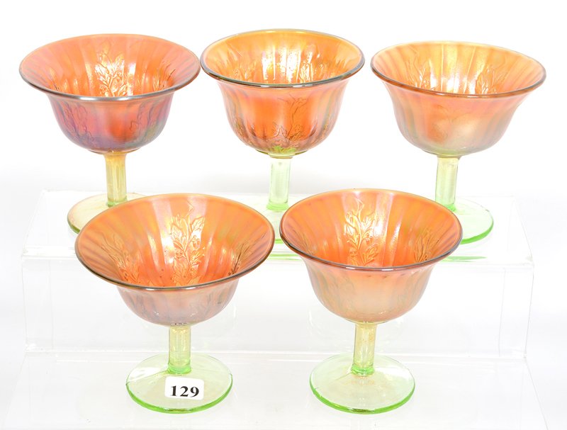 (5) 3 7/8" X 4 1/4" FENTON HOLLY COMPOTES (1 of 2)