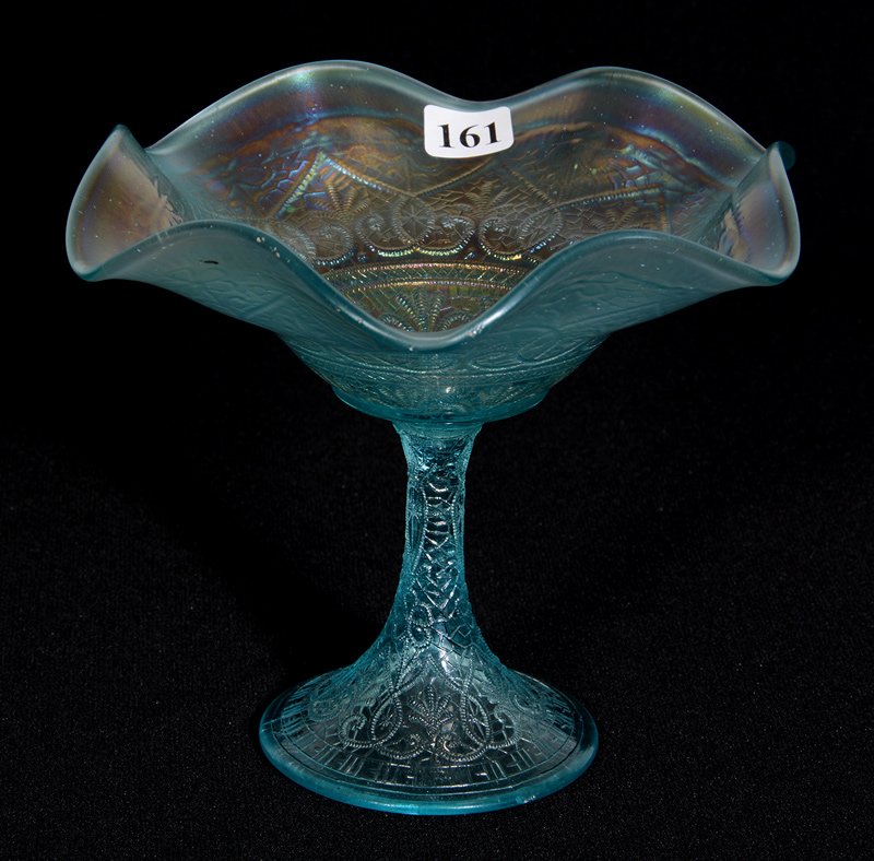 6" X 7" HEARTS AND FLOWERS PATTERN COMPOTE BY FENTON: 6" X 7" HEARTS AND FLOWERS PATTERN COMPOTE BY FENTON ICE BLUE