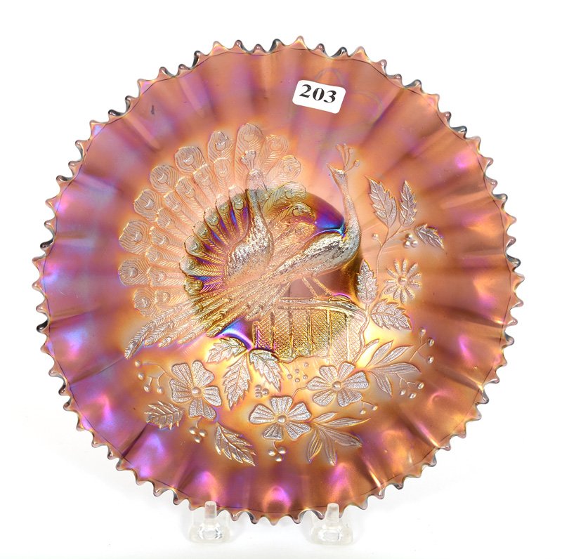 8 3/4" NORTHWOOD PEACOCKS ON FENCE AMETHYST PCE LOW (1 of 3)