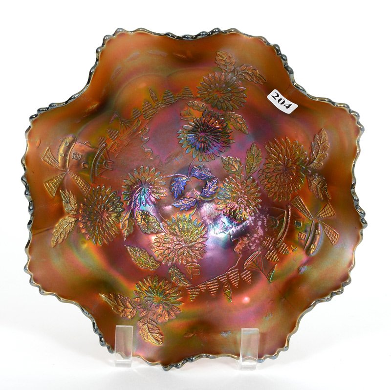 4" X 10" FENTON CHRYSANTHEMUM BLUE THREE FOOTED BOWL (1 of 3)