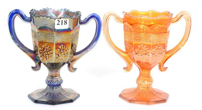 (2) 5 3/4" FENTON ORANGE TREE LOVING CUPS: (2) 5 3/4" FENTON ORANGE TREE LOVING CUPS (1) BLUE - (1) MARIGOLD
