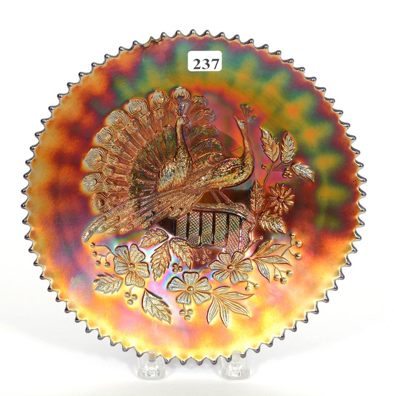 9" NORTHWOOD PEACOCKS ON FENCE AMETHYST PLATE (1 of 4)