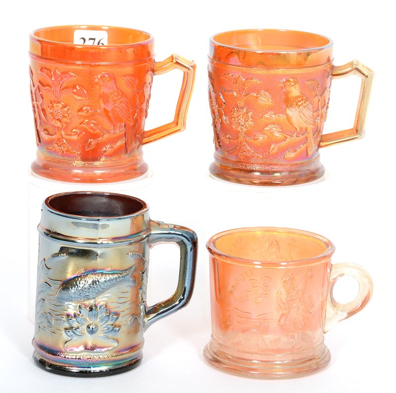 (4) ASSORTED MUGS: (4) ASSORTED MUGS (2) IMPERIAL ROBIN, MARIGOLD, STIPPLED - (1 LITTLE BO PEEP, MARIGOLD - (1) FISHERMAN'S, PURPLE