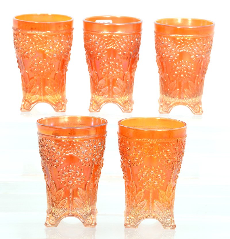 (5) FENTON ORANGE TREE MARIGOLD TUMBLERS: (5) FENTON ORANGE TREE MARIGOLD TUMBLERS