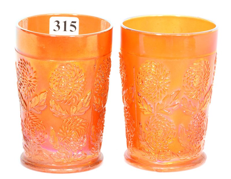 (2) FENTON TEN MUMS DEEP MARIGOLD TUMBLERS: (2) FENTON TEN MUMS DEEP MARIGOLD TUMBLERS BEAUTIFUL COLOR