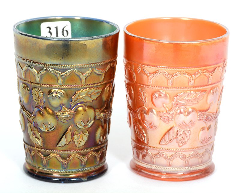 (2) FENTON APPLE TREE TUMBLERS: (2) FENTON APPLE TREE TUMBLERS (1) BLUE - (1) MARIGOLD