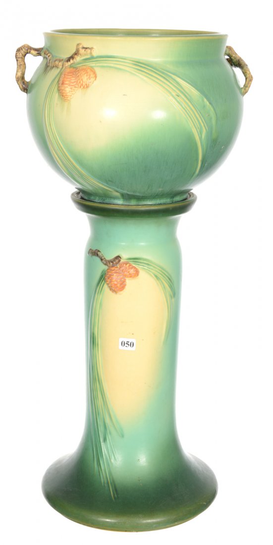 ROSEVILLE ART POTTERY 25" X 11" JARDINIERE AND PEDESTAL (1 of 4)