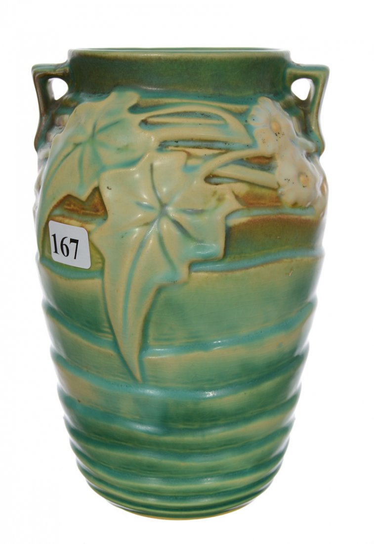 ROSEVILLE ART POTTERY 7 1/4" TWO HANDLED VASE (1 of 3)