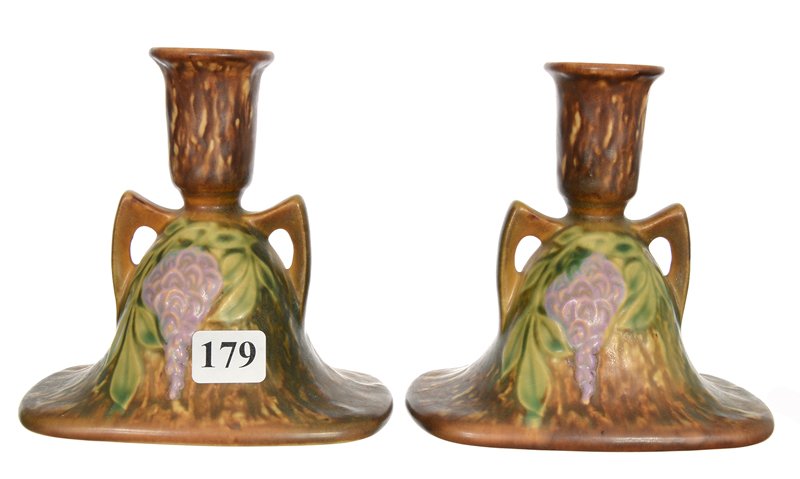 PAIR ROSEVILLE ART POTTERY 4 3/4" CANDLESTICK HOLDERS (1 of 3)