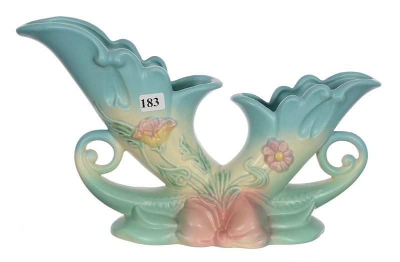 HULL ART POTTERY #B-13-13" DOUBLE CORNUCOPIA VASE (1 of 3)