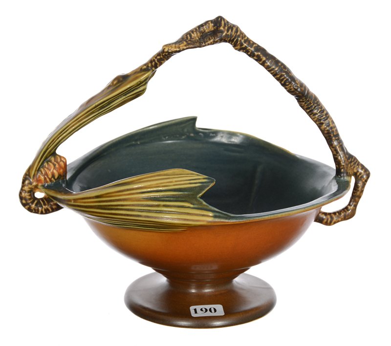 ROSEVILLE ART POTTERY #352-8" PEDESTAL BASKET WITH (1 of 3)