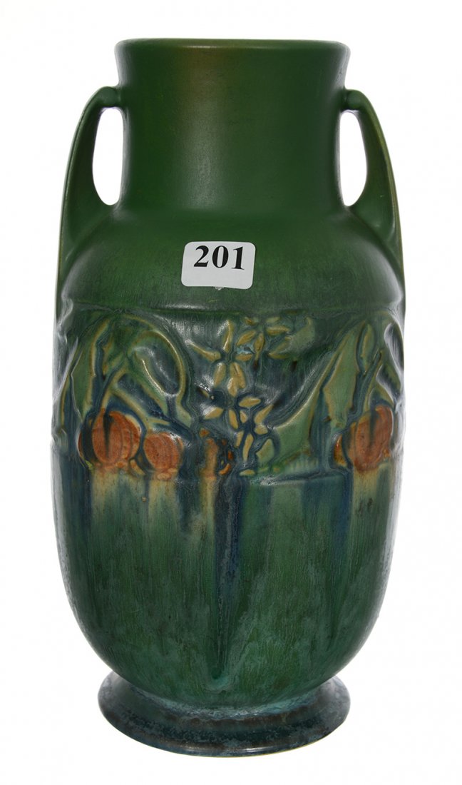 ROSEVILLE ART POTTERY 9 1/4" TWO HANDLED VASE (1 of 3)