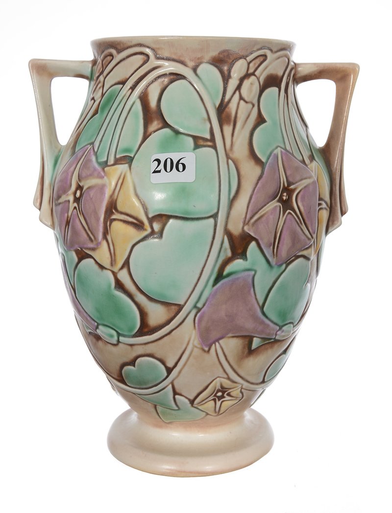 ROSEVILLE ART POTTERY 9 1/2" TWO HANDLED VASE (1 of 2)