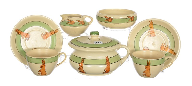 ROSEVILLE ART POTTERY CREAM WARE JUVENILE RABBIT DECOR (1 of 2)