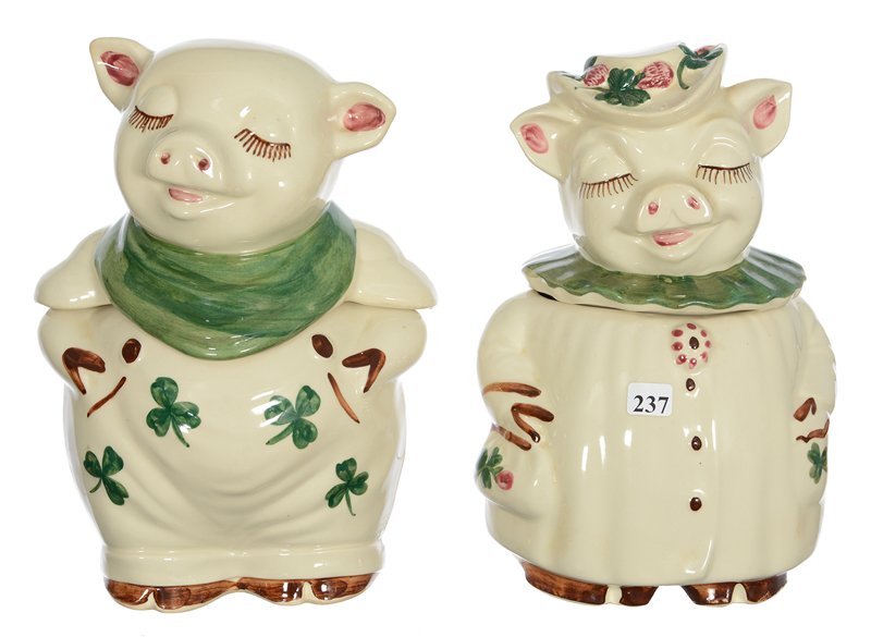 11" SHAWNEE ART POTTERY BOY AND GIRL PIG COOKIE JARS (1 of 2)
