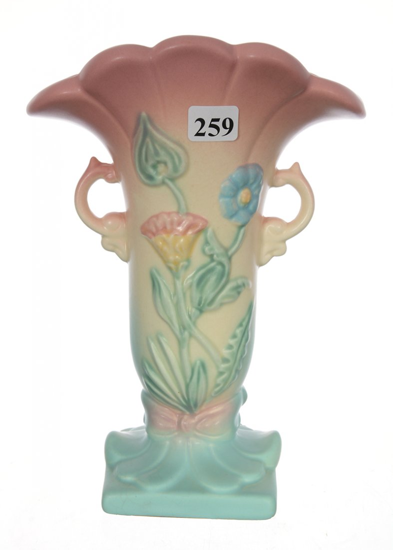 HULL ART POTTERY #D-8-8 1/2" TWO HANDLED PEDESTAL VASE (1 of 2)