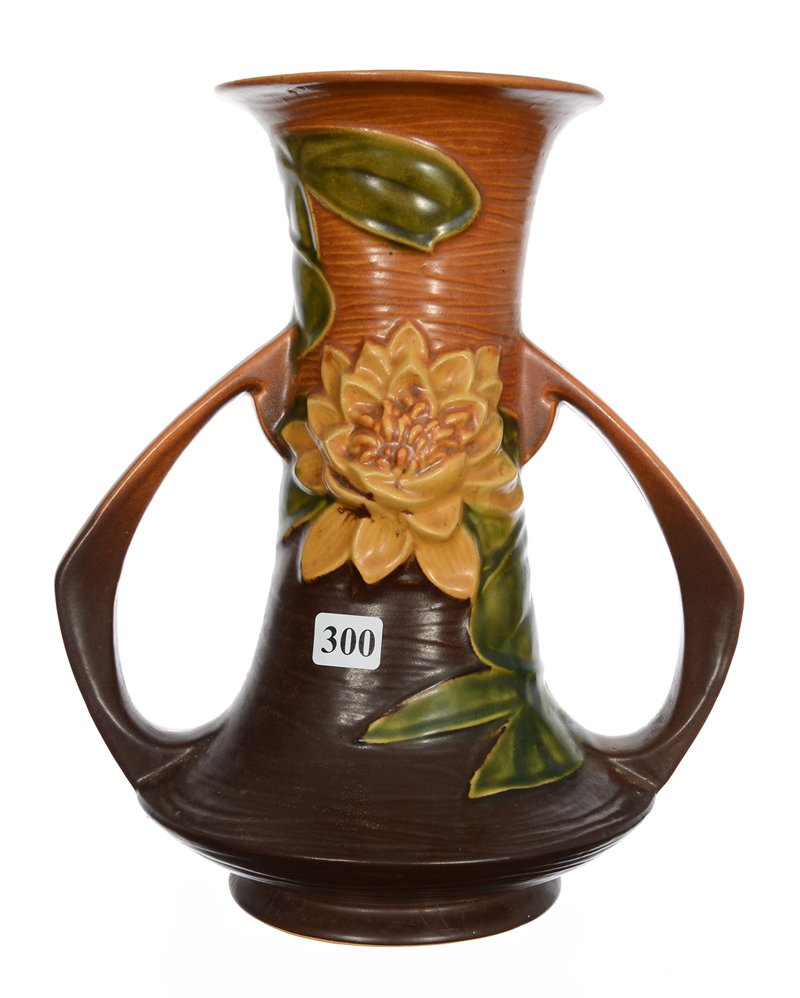 ROSEVILLE ART POTTERY #80-10" TWO HANDLED VASE (1 of 2)