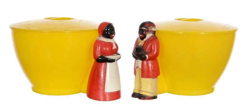 2" CELLULOID FIGURAL AUNT JEMIMA & UNCLE MOSES CREAMER: 2" CELLULOID FIGURAL AUNT JEMIMA & UNCLE MOSES CREAMER AND SUGAR