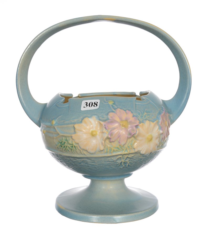 ROSEVILLE ART POTTERY #357-10" PEDESTAL BASKET (1 of 3)