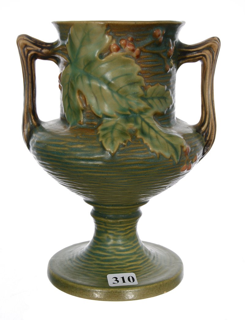 ROSEVILLE ART POTTERY #157-8" PEDESTAL TWO HANDLED (1 of 2)