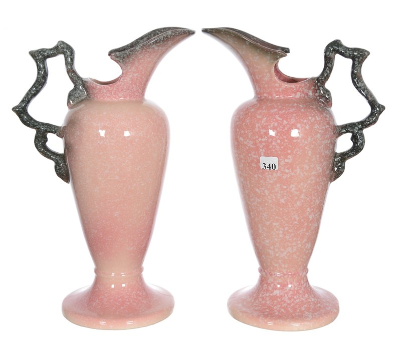 PAIR HULL ART POTTERY #W24-13 1/2" HANDLED EWERS (1 of 2)